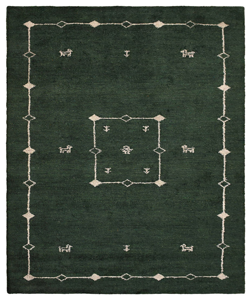 HAND KNOTTED LOOM SILK AREA RUGS-8'x10',Rectangle,Dark Green,Contemporary