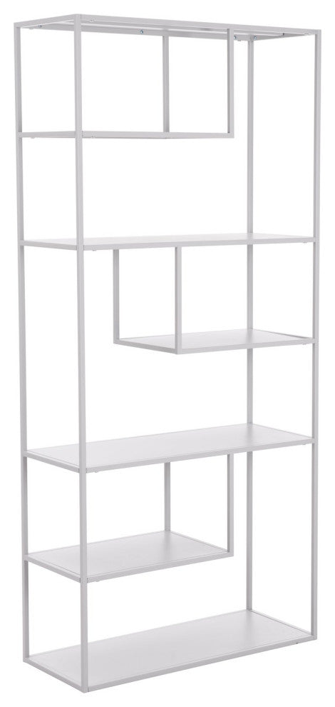 Bookcase Wall Shelf Rack, Steel Metal, Gray, Lounge Cafe Lobby Hospitality