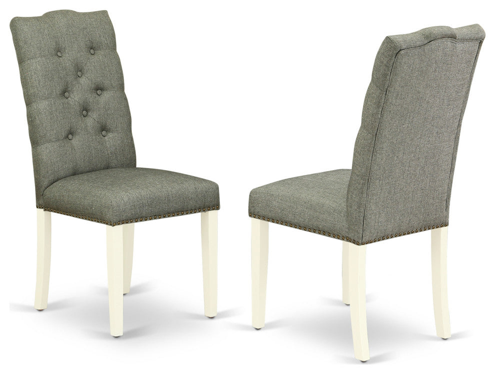 3 Pc Dining Set, Linen White Wood Table, 2 Chairs Button Tufted, Linen White