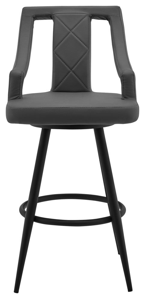 Maxen 30" Gray Faux Leather and Black Metal Swivel Bar Stool