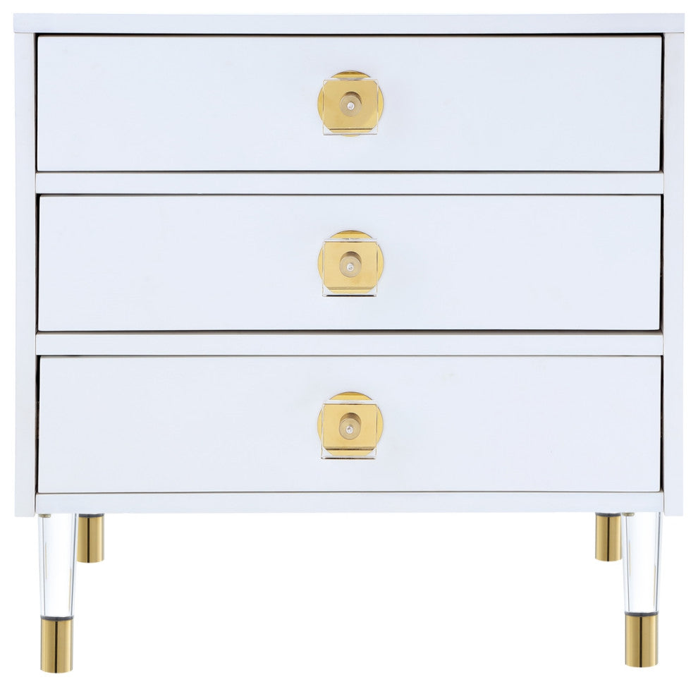 Nicole Miller Barney Nightstand High Gloss Acrylic Knob and Legs, White