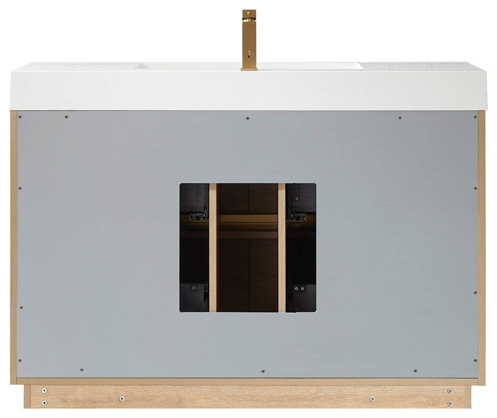 Huesca Bath Vanity, Integrated Sink Top, North American Oak, 48", Without Mirror