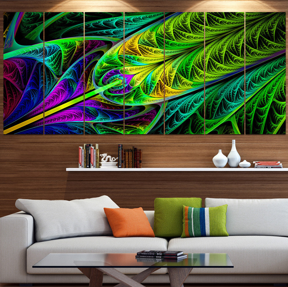 Green Stained Glass Texture, Abstract Wall Art Canvas, 83"x32", 7 Panels