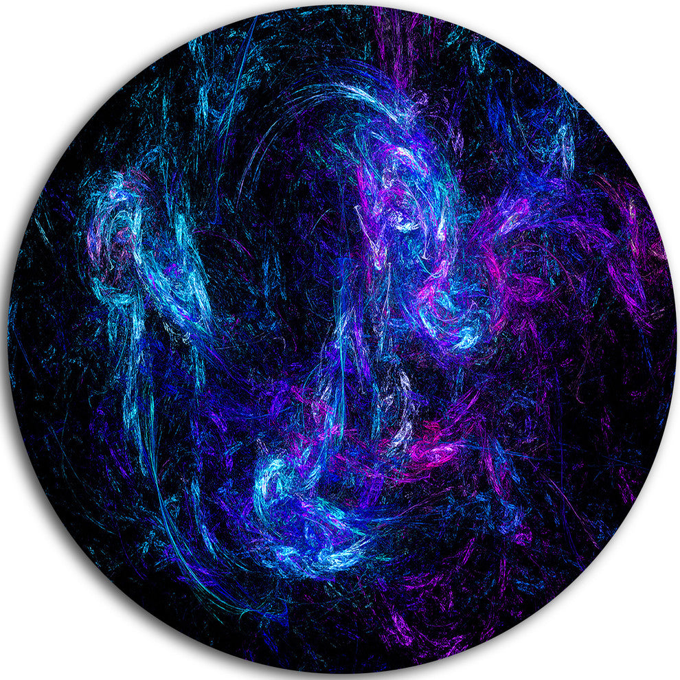 Blue Chaotic Strokes, Abstract Digital Art Round Wall Art, 23"