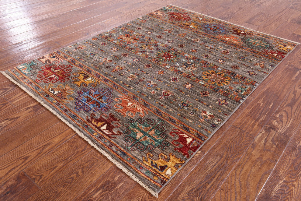 3' 11" X 5' 5" Super Kazak Khorjin Hand-Knotted Wool Rug Q5679