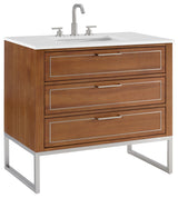 Markham Bathroom Vanity, Walnut/Brushed Nickel, 36", White Quartz Top