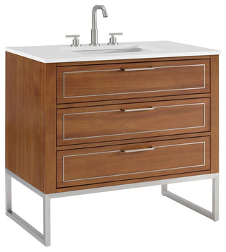 Markham Bathroom Vanity, Walnut/Brushed Nickel, 36", White Quartz Top