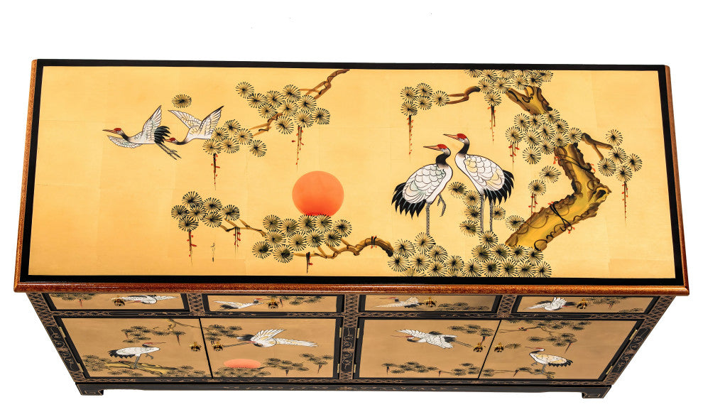 Gold Lacquer Sideboard Cranes
