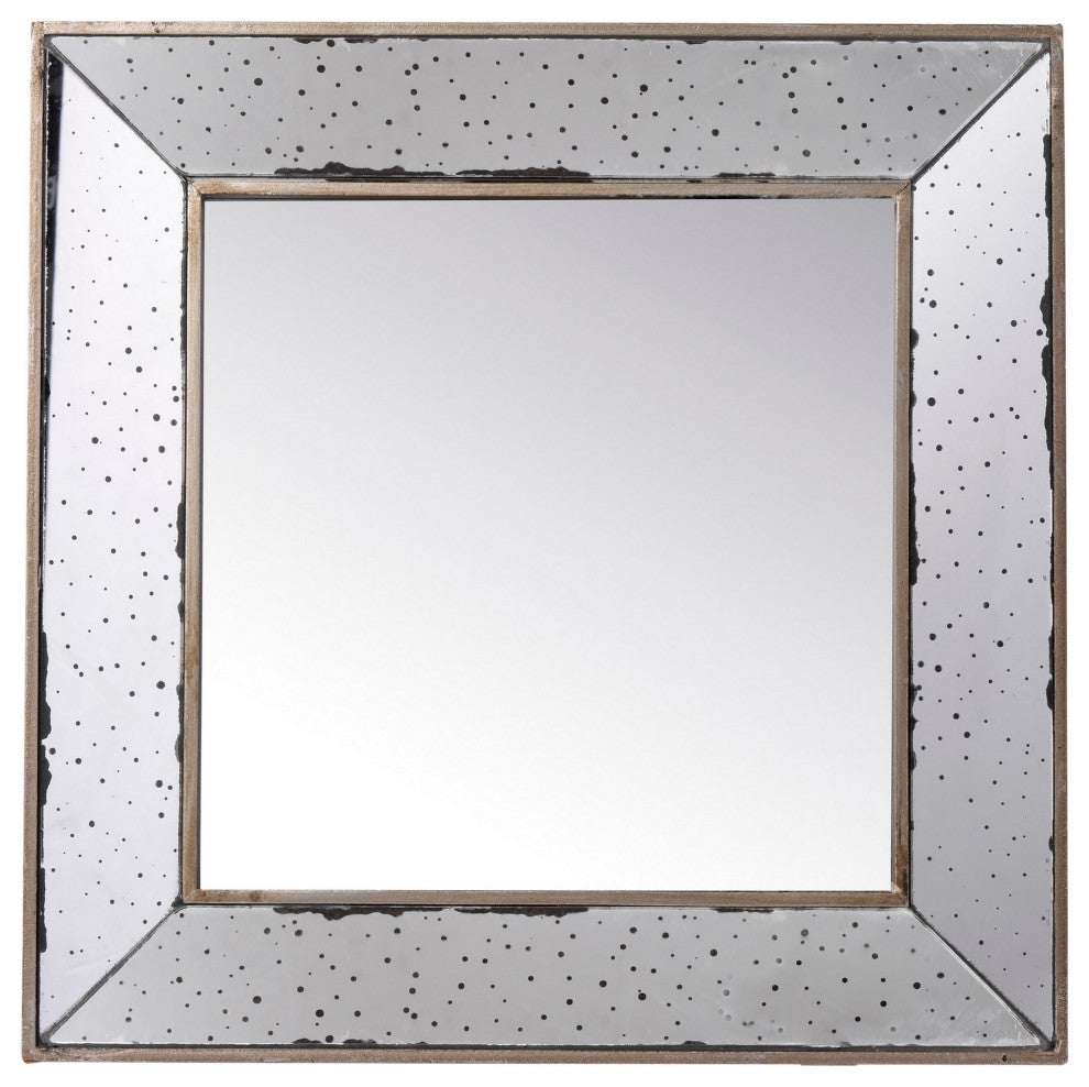 Benzara BM286131 18" Square Wall Accent Mirror Raised Tray Edges, Mirrored Frame