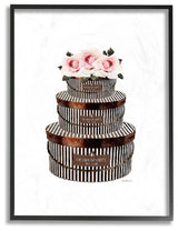 Brown Striped Hat Boxes with Pink Roses Oversized Framed Giclee, 16"x20"