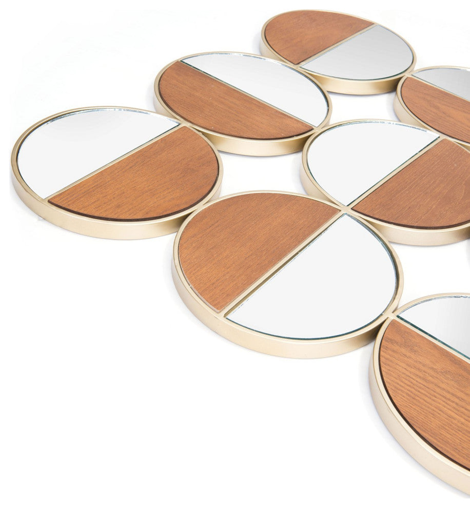 Frame Wall Mirror, Round, Glass, Steel Metal, Gold, Walnut, Bedroom Living