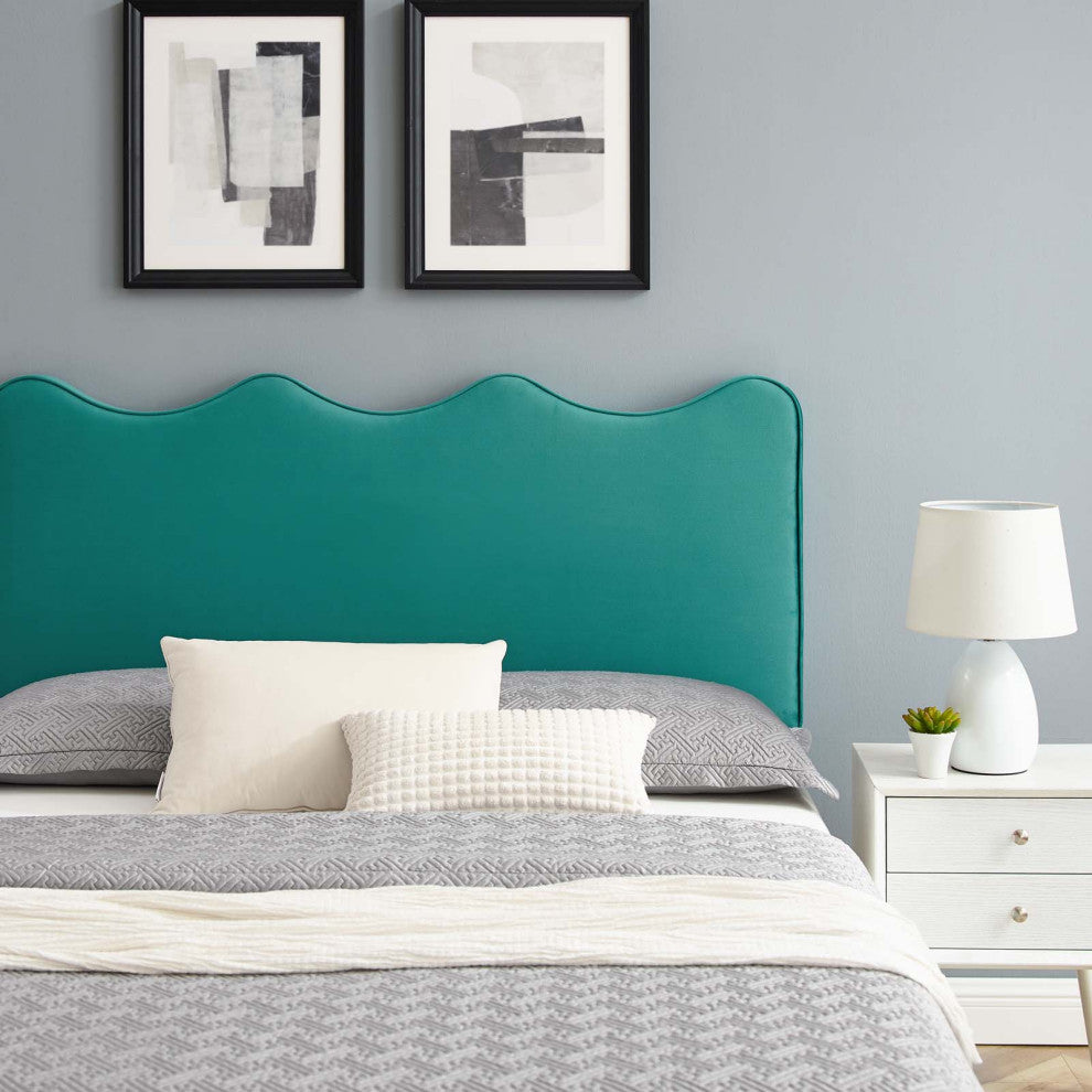 Platform Bed Frame, King Size, Teal Blue, Velvet, Modern, Bedroom Guest Suite