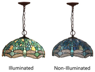 Sunniva Dragonfly Tiffany 2-Light Ceiling Pendant 16" Shade