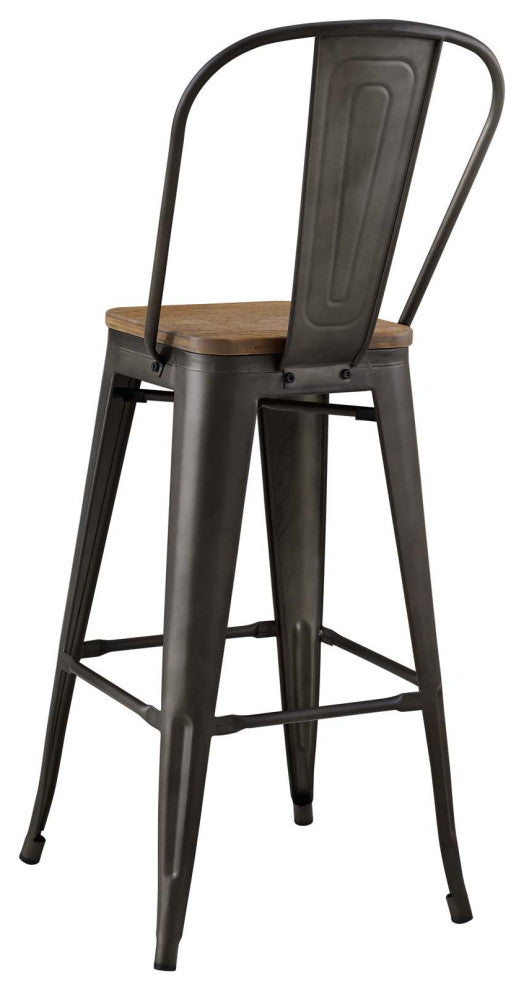 Bar Stool Chair Barstool, Set of 4, Wood, Metal, Brown, Modern, Bar Pub Bistro