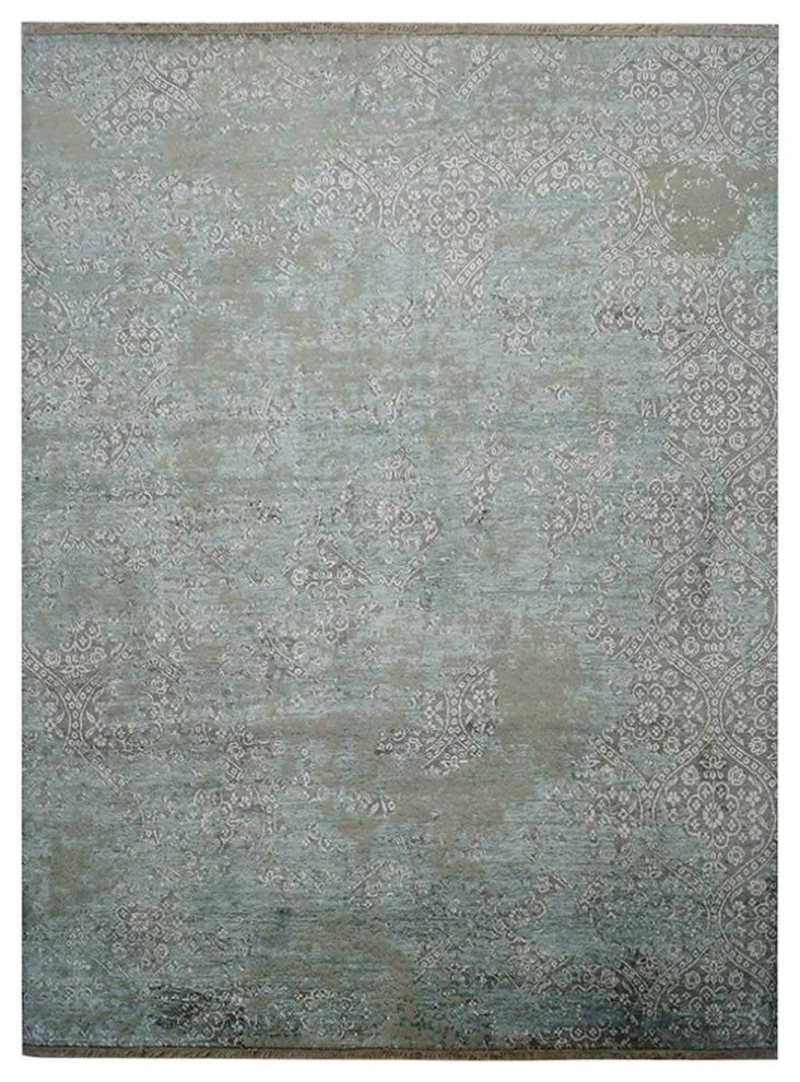 HAND KNOTTED LOOM SILK ECO-FRIENDLY AREA RUGS-Rectangle,Light Blue,Geometric