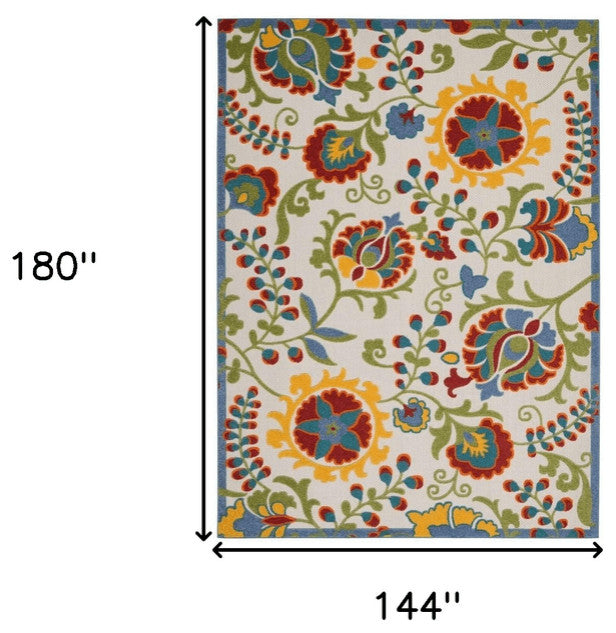 12' X 15' Ivory Toile Non Skid Indoor Outdoor Area Rug