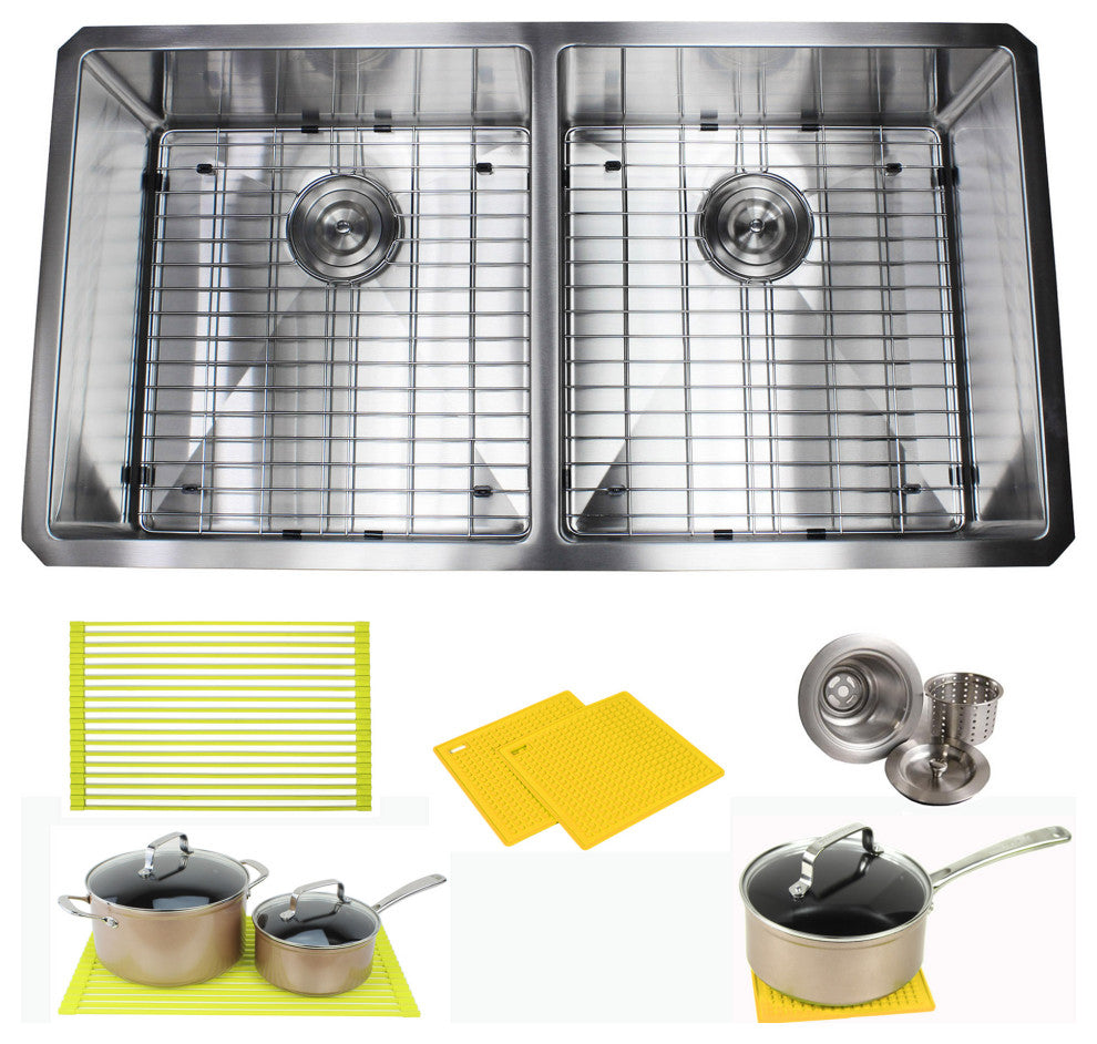 37" 16 Gauge Undermount Double Bowl Stainless Steel Sink package