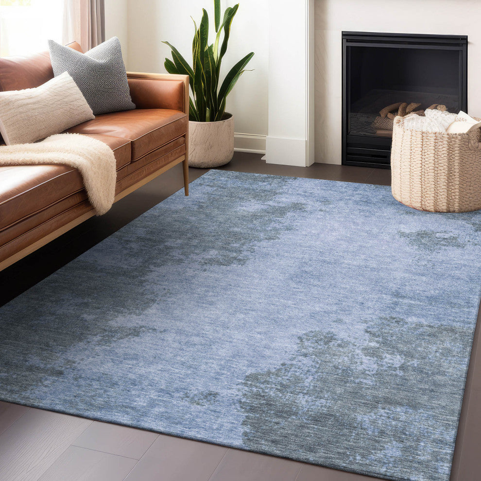 Machine Washable Indoor/Outdoor Chantille ACN1902 Blue 9' x 12' Rug