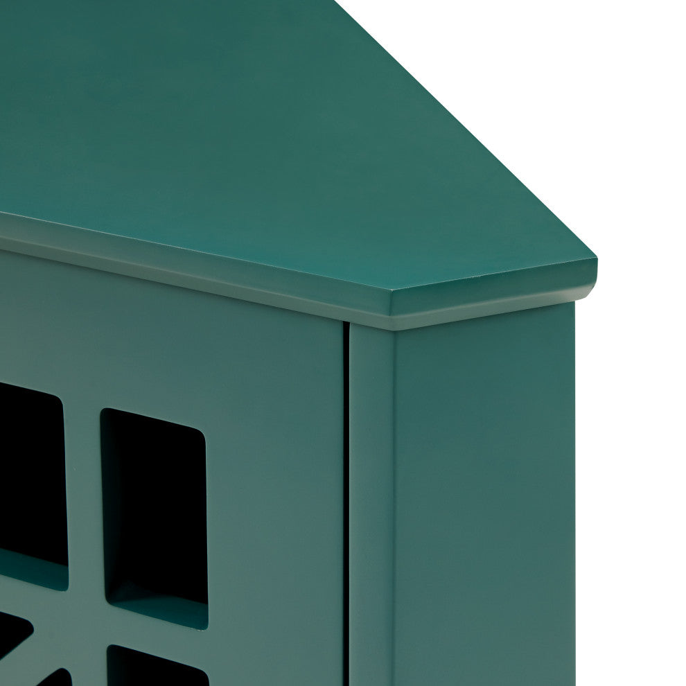 Fretwork Corner Accent Cabinet, Dark Teal