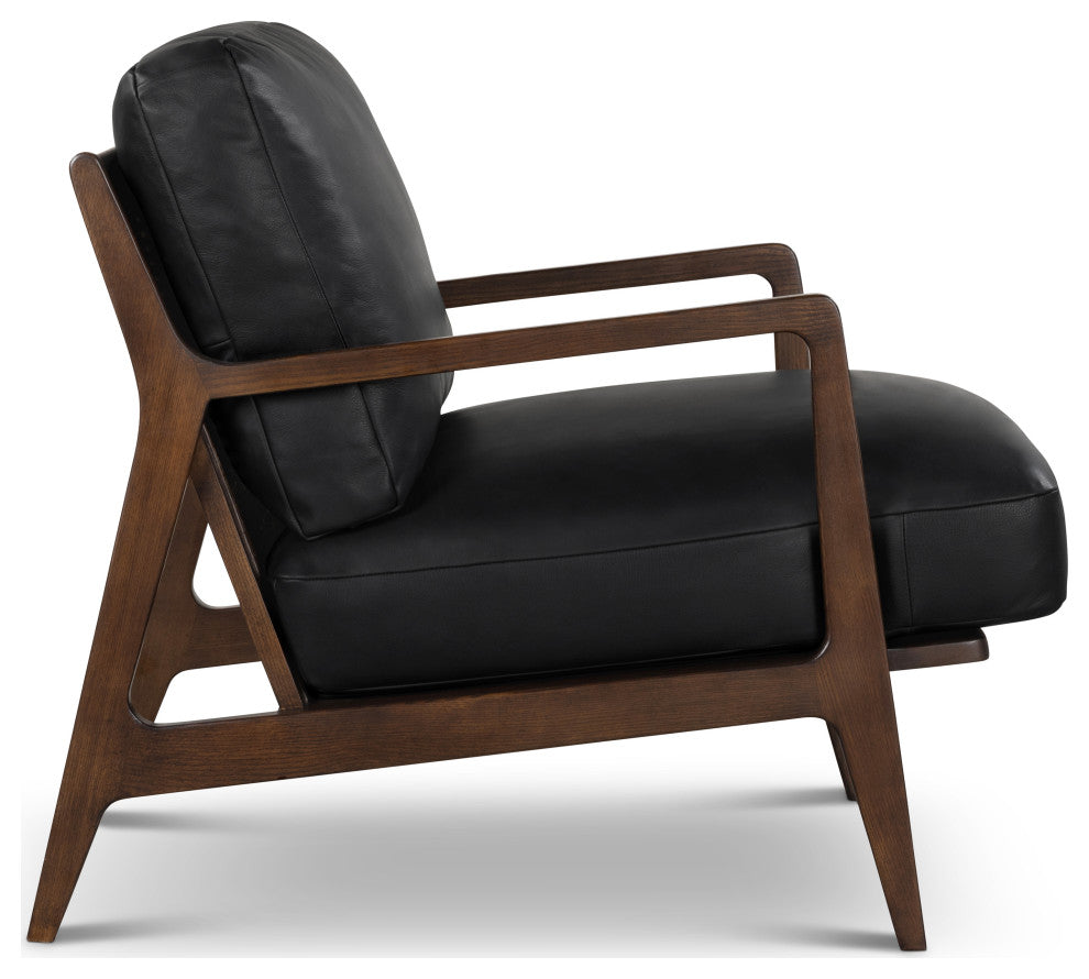 Metro Carmelo Genuine Leather Accent Chair, Walnut/Black Genuine Leather
