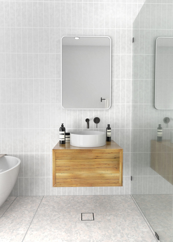 22" W X 32" H Radius Corner Stainless Steel Framed Mirror, White