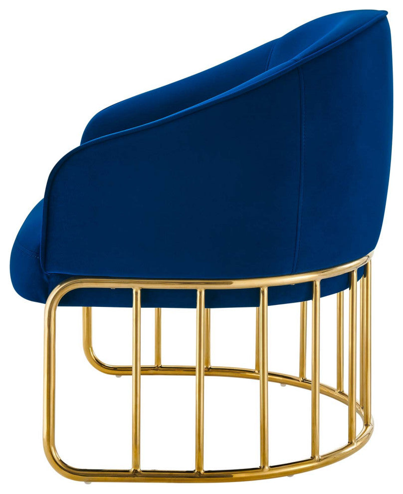 Armchair Accent Chair, Blue Navy, Velvet, Modern, Mid Century Hotel Lounge Cafe