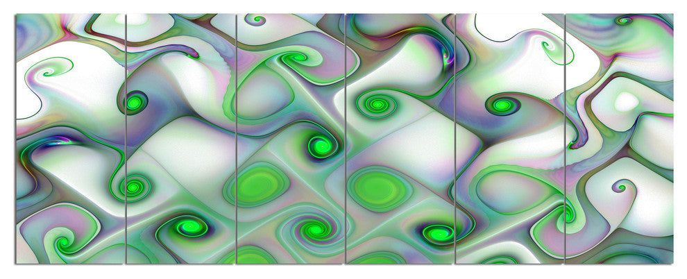 White Green Pattern with Swirls, Abstract Wall Art Canvas, 70"x28", 6 Panels