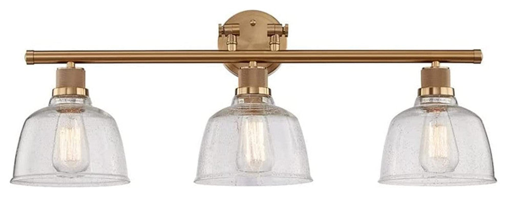 Light Vanity Light, Satin Gold With Clear Seedy Glass, Satin Gold, 3 Light