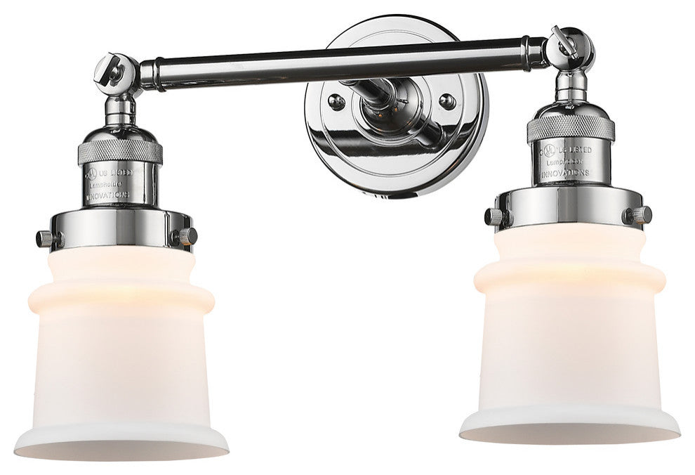 Small Canton 2-Light Bath Vanity-Light, Polished Chrome, Matte White
