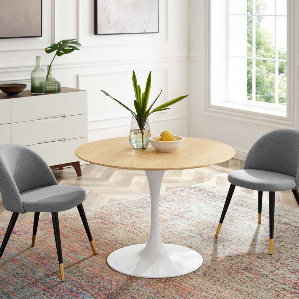 40" Dining Table, Round, Natural Brown White, Metal, Modern, Hospitality