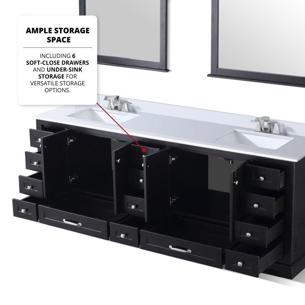 Dukes 84" Espresso Double Square Sink Vanity with Quartz Top, With Mirror and Fa