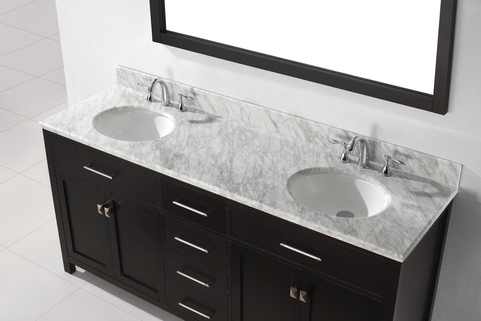 Caroline 72" Double Bathroom Vanity Set Espresso, Marble Countertop