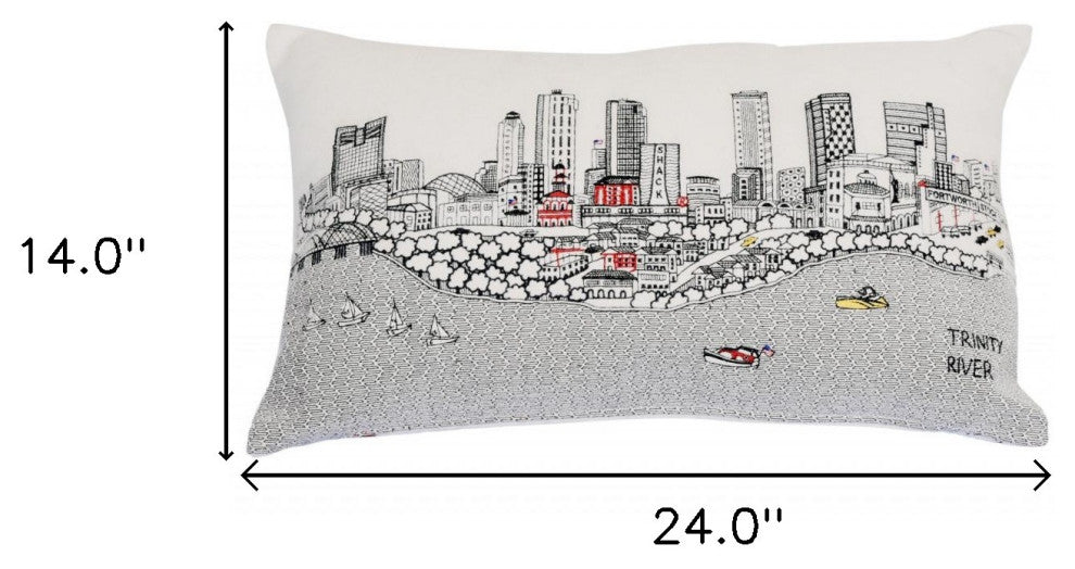 25" White Fort Worth Daylight Skyline Lumbar Decorative Pillow