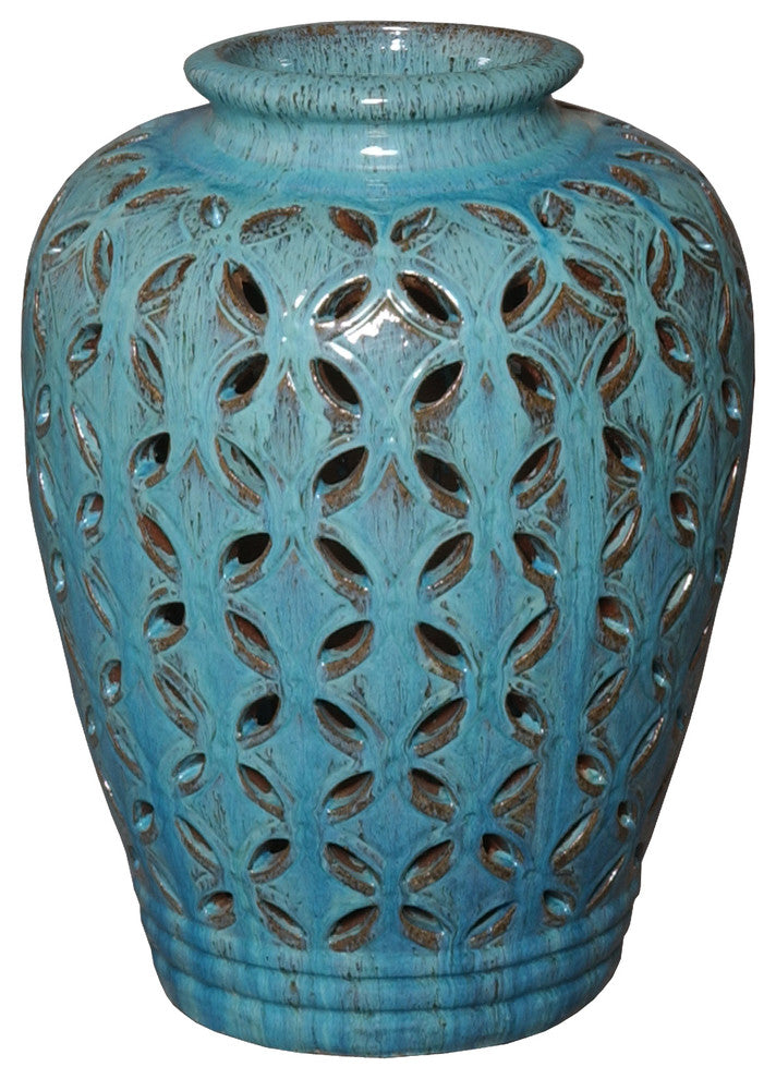 Perlou Lattice Jar, Turquoise