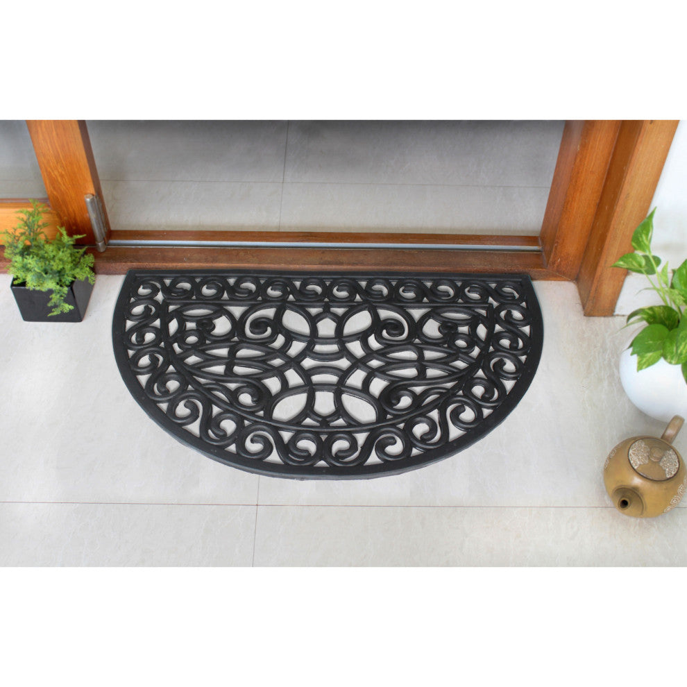 Black Moulded Trellis Half-round Rubber Doormat, 18"x30"