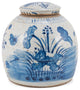 Blue & White Vintage Ming Jar Plum Lily Pad Motif, Large