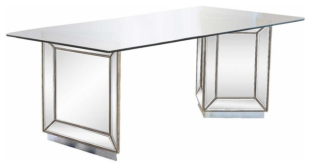 Nicolette Mirrored Silver Dining Table, 96"