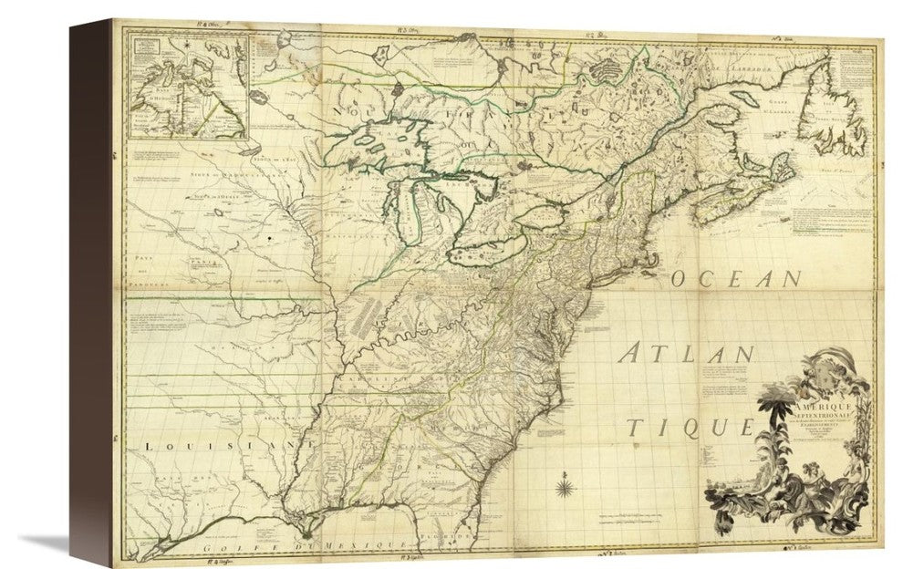 "Amerique Septentrionale, 1756" Canvas Giclee by John Mitchell, 16"x11"