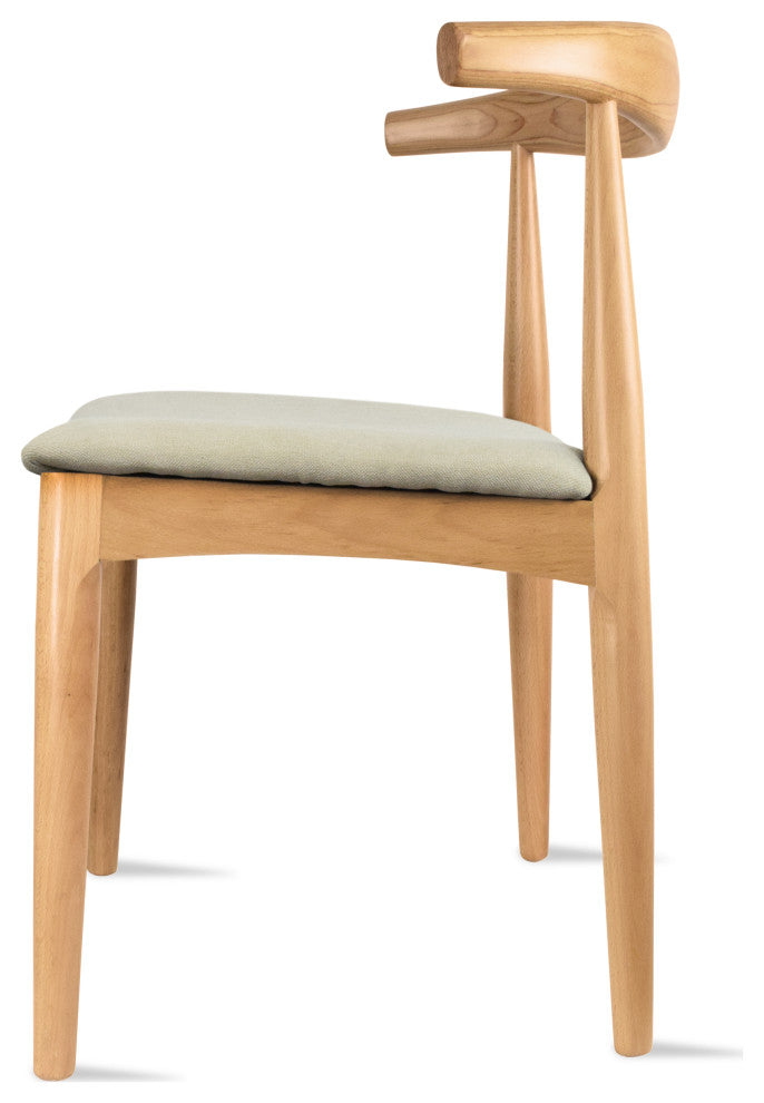 Modern Wooden Dining Chair, Natural + Beige Fabric Seat
