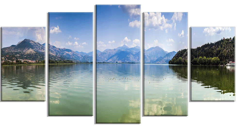 Kastoria Lake Greece Panorama, Landscape Canvas Art Print, 60"x32", 5 Panels