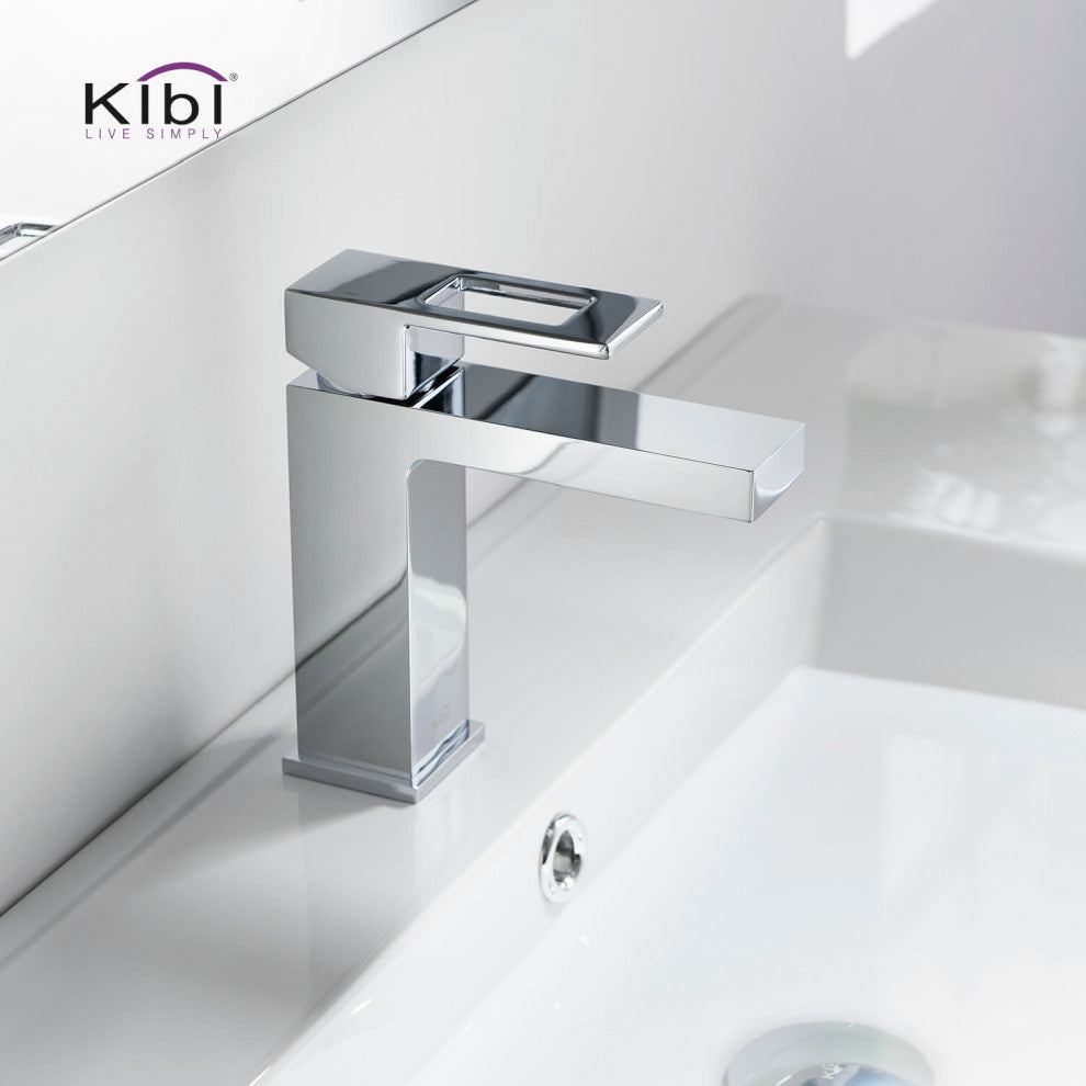 Cubic Single Hole Bathroom Faucet KBF1002, Chrome, W/ Drain