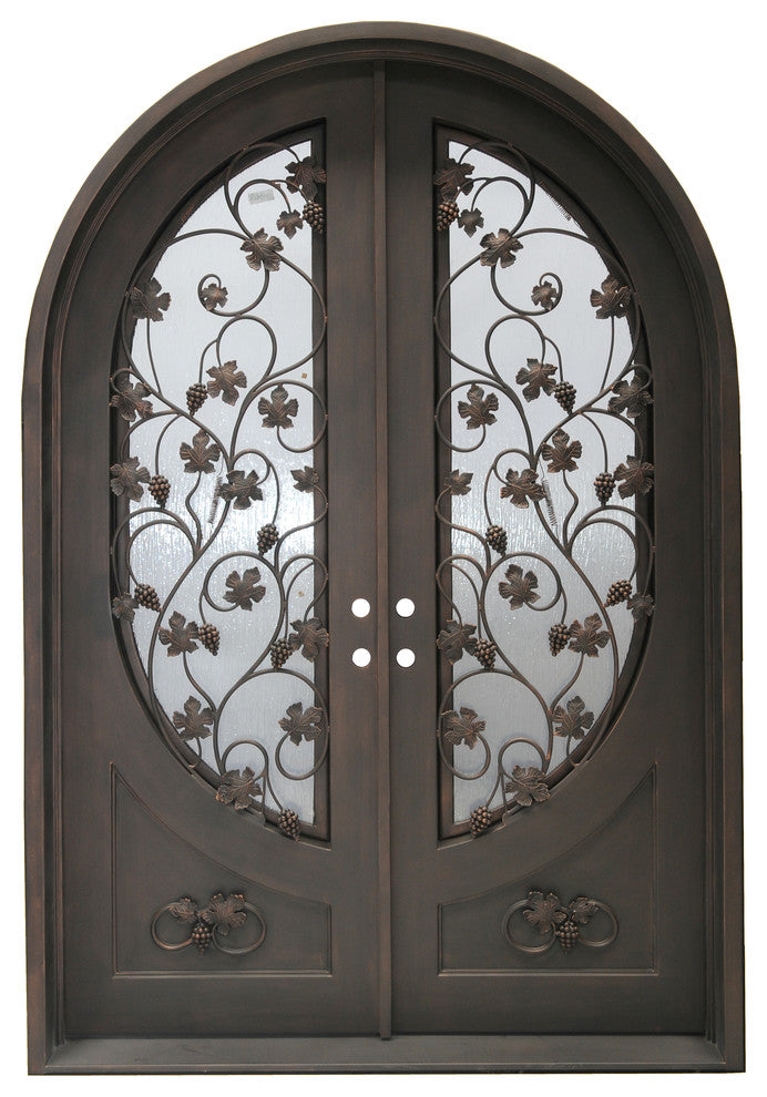 110"x76' 'Exterior Front Entry Iron Double Door, Aged Bronze Patina