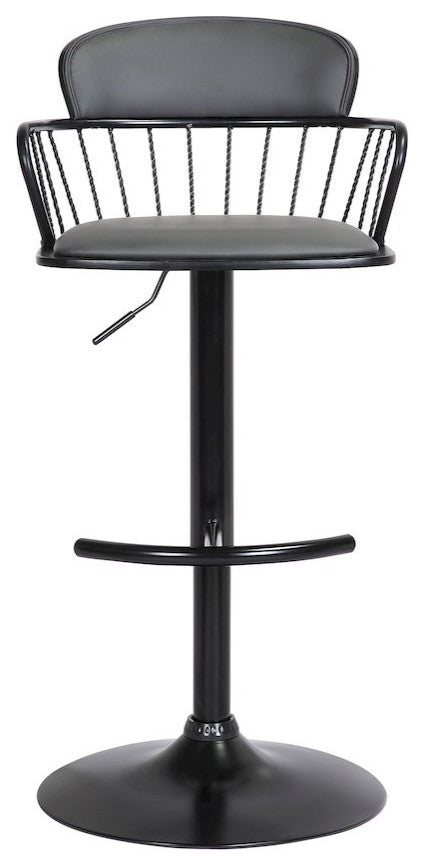 Nash Upholstered Wood Adjustable Bar Stool with Black Metal Base