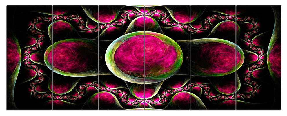 Pink Exotic Fractal Pattern, Abstract Art on Canvas, 70"x28", 6 Panels