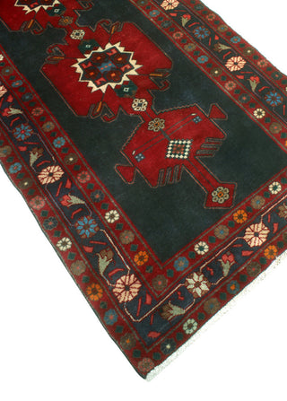 Fine Vintage Distressed Vidal Charcoal/Red Runner, 3'6 x 9'11