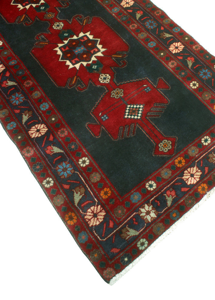 Fine Vintage Distressed Vidal Charcoal/Red Runner, 3'6 x 9'11