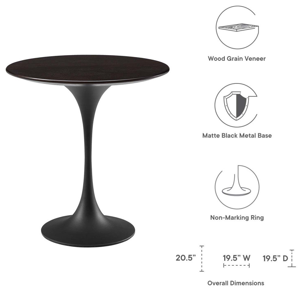 Sofa Side Table, Round, Black Brown Walnut, Metal, Modern, Lounge Hospitality