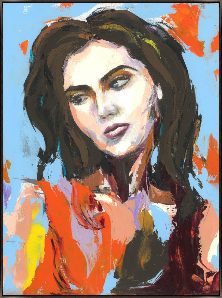 40x54 Far off Gaze, Framed Artwork, Espresso