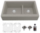Karran Retrofit Farmhouse Quartz 34" Double Offset Bowl Sink Kit, Concrete