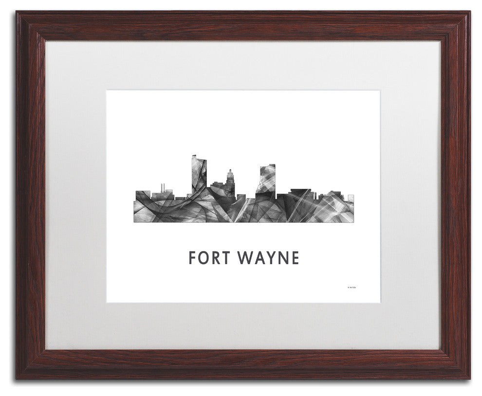 'Fort Wayne Indiana Skyline' Framed Art, Wood Frame, White Matte, 20x16